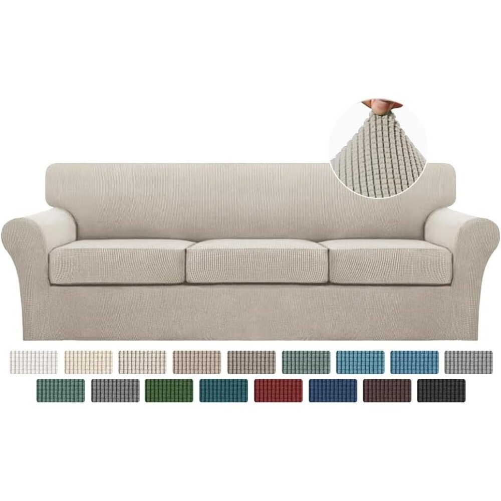 4-Piece XL Sofa Cover - Island Fossil - Pet-Friendly Stretch Slipcover 3-Cushion